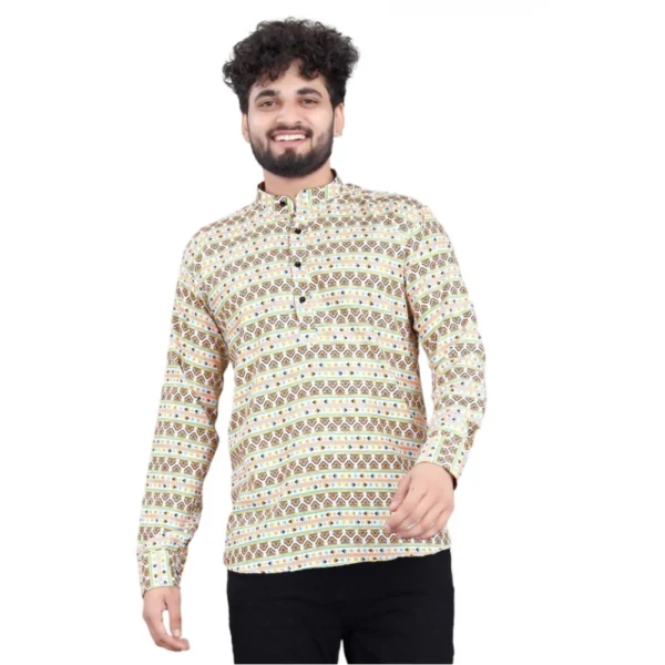 Multicolor Men's Cotton Blended Printed Short Kurta