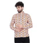 Multicolor Men's Cotton Blended Printed Short Kurta