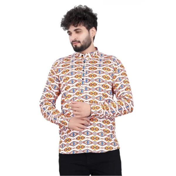 Multicolor Men's Cotton Blended Printed Short Kurta
