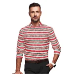 Red-White Striped Full Sleeve Cotton Blend Shirt for Men