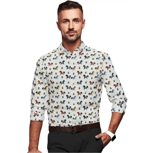 Multicolor Printed Full Sleeve Cotton Blend Shirt for Men