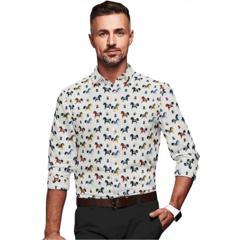 Multicolor Printed Full Sleeve Cotton Blend Shirt for Men