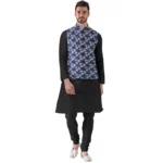 NariHaat Men's Blue Jacquard Printed Full Sleeve Waistcoat