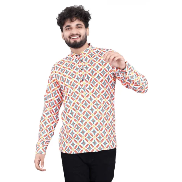 Multicolor Men's Cotton Blended Printed Short Kurta