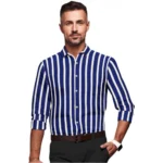 White-Blue Striped Full Sleeve Cotton Blend Shirt for Men