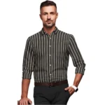 Black-White Striped Full Sleeve Cotton Blend Shirt for Men