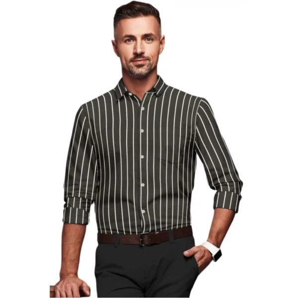 Black-White Striped Full Sleeve Cotton Blend Shirt for Men
