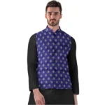 Men's Blue Jacquard Printed Full Sleeve Waistcoat