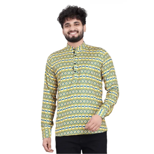 Multicolor Men's Cotton Blended Printed Short Kurta