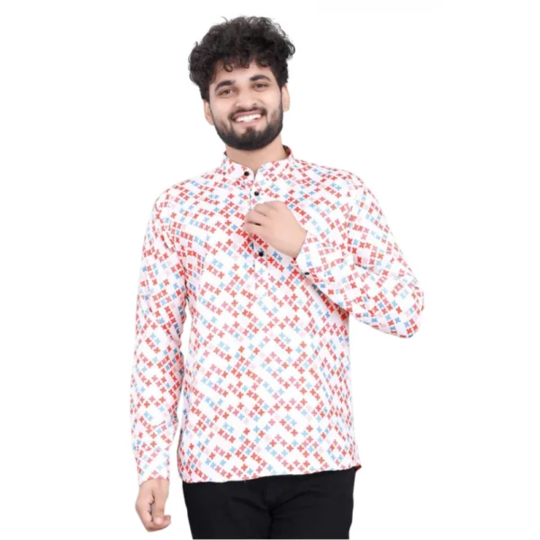 Multicolor Men's Printed Cotton Blend Full Sleeve Short Kurta