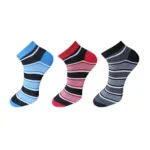 Three pairs of multicolor striped cotton ankle socks for men and women