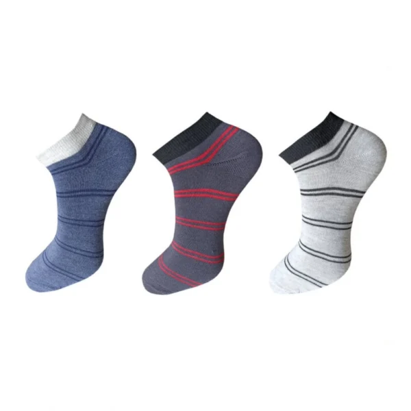 Three pairs of multicolor unisex cotton striped ankle length socks