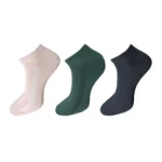 Three pairs of multicolor unisex cotton solid ankle length socks