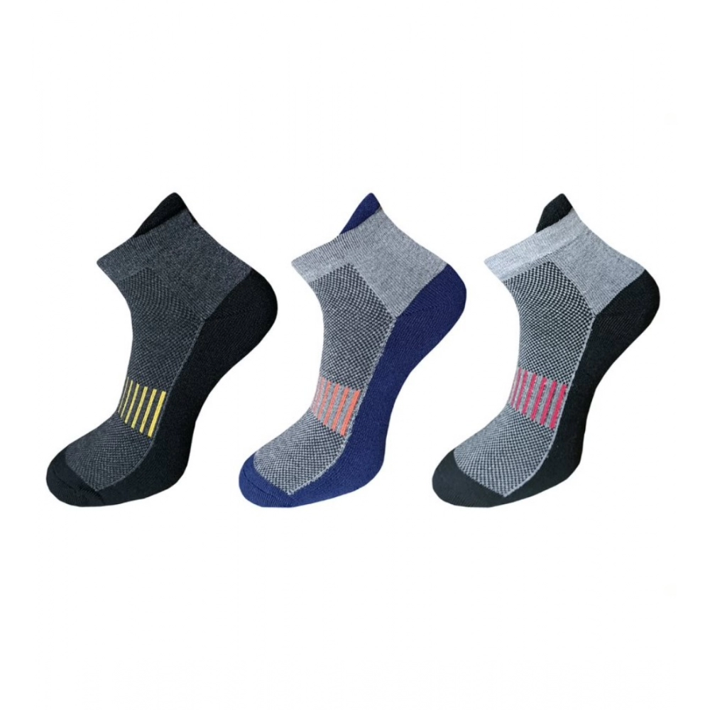 Multicolor Printed Unisex Cotton Ankle Length Socks 3 Pair Set