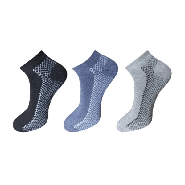 Three pairs of multicolor printed cotton ankle socks for men and women