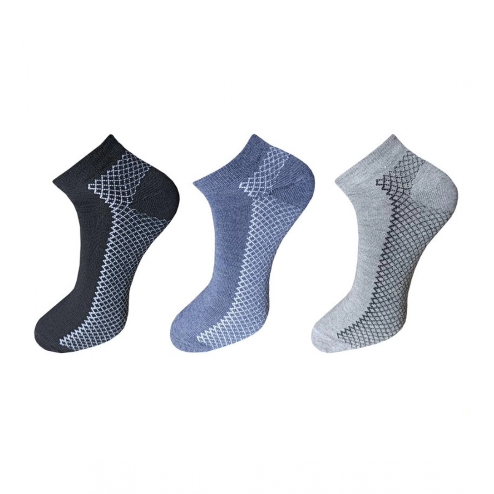 Three pairs of multicolor printed cotton ankle socks for men and women