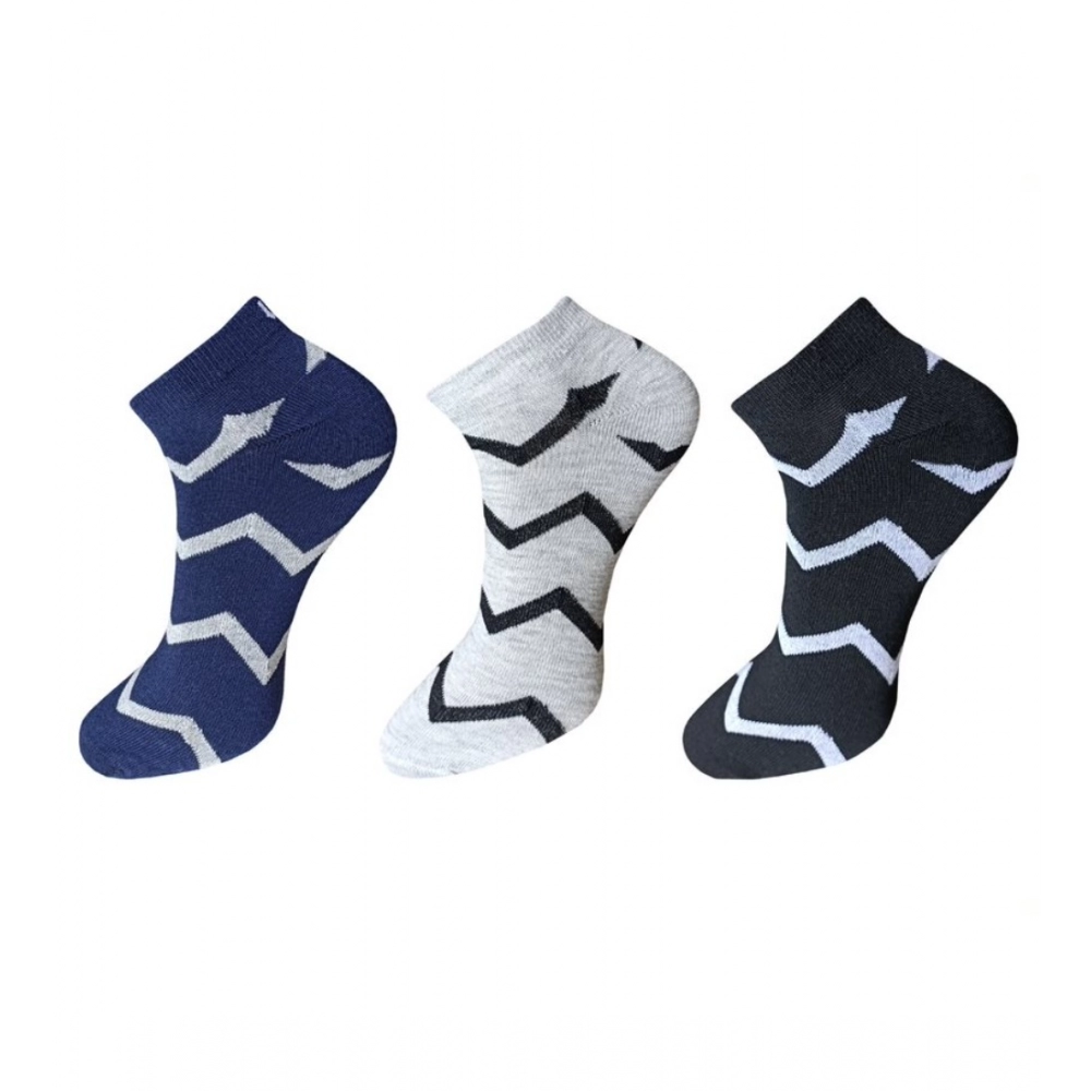 Three pairs of multicolor printed cotton ankle socks for men and women