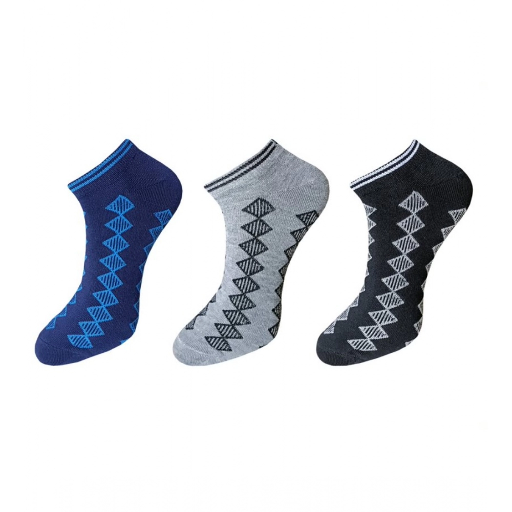 Three pairs of multicolor printed cotton ankle socks for men and women