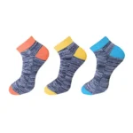 Three pairs of multicolor ribbed cotton ankle socks for men and women