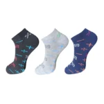 Three pairs of multicolor unisex cotton printed ankle length socks