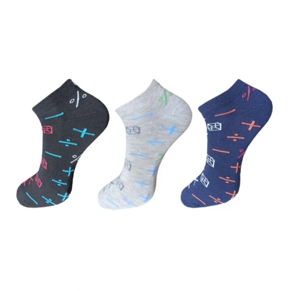Three pairs of multicolor unisex cotton printed ankle length socks