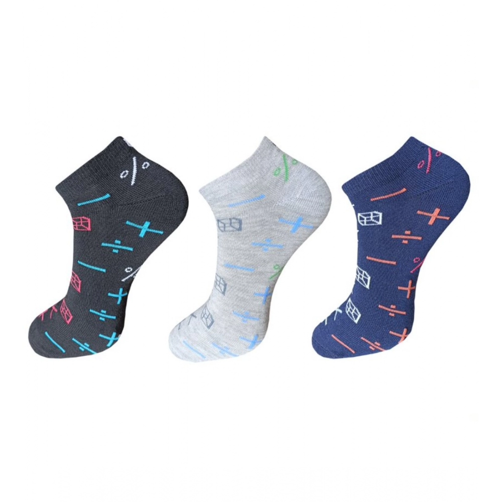 Three pairs of multicolor unisex cotton printed ankle length socks