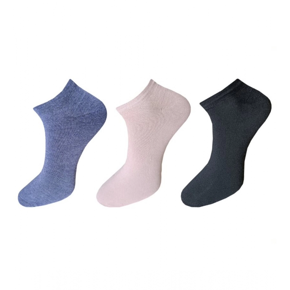 Three pairs of multicolor unisex cotton solid ankle length socks