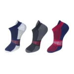 Three pairs of multicolor striped cotton ankle socks for men and women