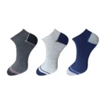 Three pairs of multicolor solid cotton ankle socks for men and women
