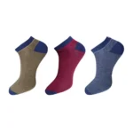 Three pairs of multicolor solid cotton ankle socks for men and women