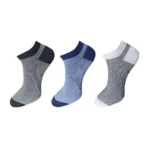 Three pairs of multicolor striped cotton ankle socks for men and women