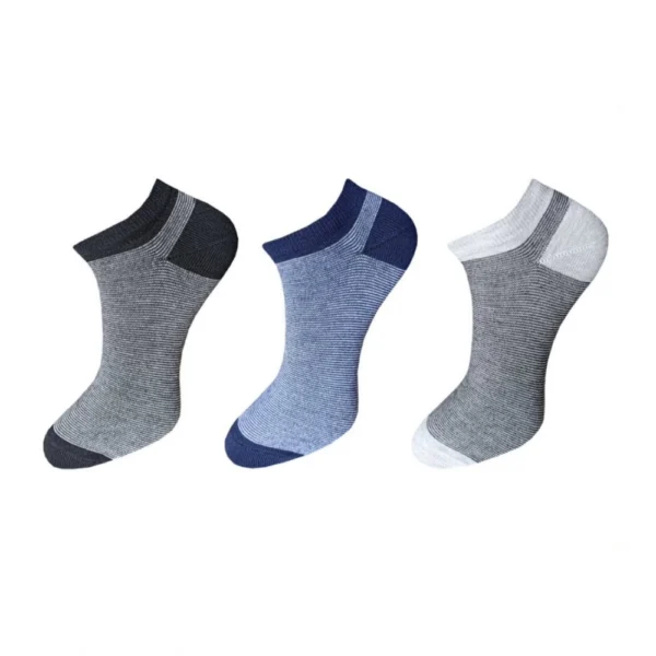 Three pairs of multicolor striped cotton ankle socks for men and women