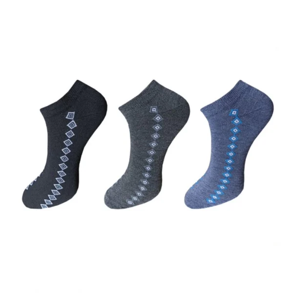 Three pairs of multicolor printed cotton ankle socks by NariHaat