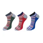 Three pairs of multicolor striped cotton ankle socks for men and women