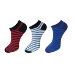 Three pairs of multicolor striped cotton ankle socks for men and women