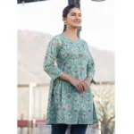 Generic Women's Cotton Printed 3/4 Sleeve Round Neck Tunics (Green) - Image 4