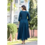 Generic Women's Cotton Solid 3/4 Sleeve Round Neck Kurti (Blue) - Image 7