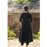 Generic Women's Cotton Solid 3/4 Sleeve Round Neck Kurti (Black) - Image 7