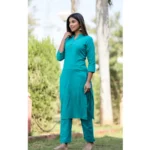 Generic Women's Cotton Solid 3/4 Sleeve Mandarin collar Kurti (Green) - Image 5