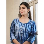 Generic Women's Cotton Dyed 3/4 Sleeve Round Neck Kurti (Blue) - Image 2