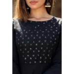 Generic Women's Cotton Solid 3/4 Sleeve Round Neck Kurti (Black) - Image 3