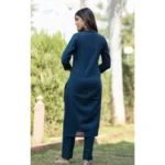 Generic Women's Cotton Solid 3/4 Sleeve Mandarin collar Kurti (Blue) - Image 5