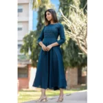 Generic Women's Cotton Solid 3/4 Sleeve Round Neck Kurti (Blue) - Image 4