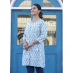 Generic Women's Cotton Printed 3/4 Sleeve Round Neck Tunics (White) - Image 4