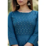 Generic Women's Cotton Solid 3/4 Sleeve Round Neck Kurti (Blue) - Image 3