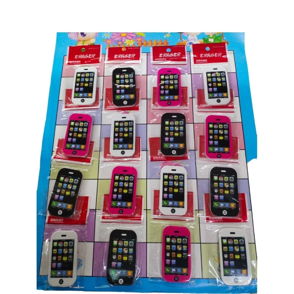 Pack of 5 Multicolour Rubber Mobile Erasers for Kids