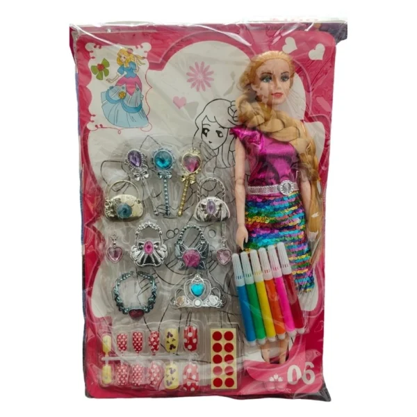 Rubber Barbie Doll with Jewellery Set