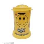 Metal smiley face piggy bank with lock