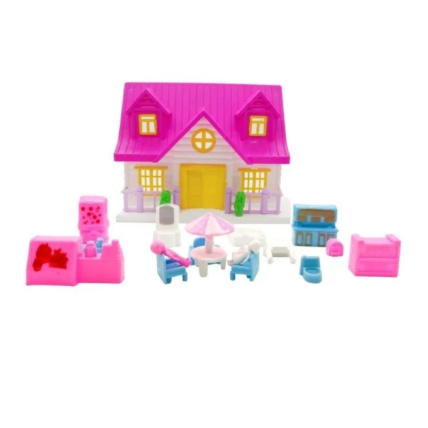 Mini plastic dollhouse with furniture for girls