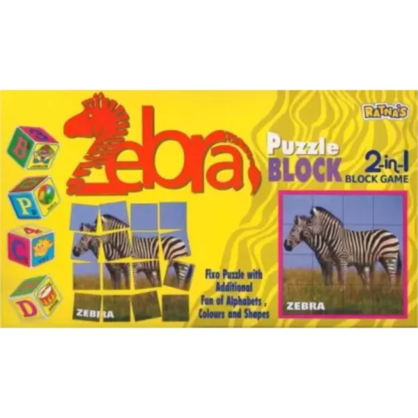 Cardboard 2-in-1 zebra puzzle and blocks educational toy